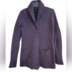 Lauren Ralph Lauren Plum Cable Knit Wool Cardigan Grandpa Core Size Medium